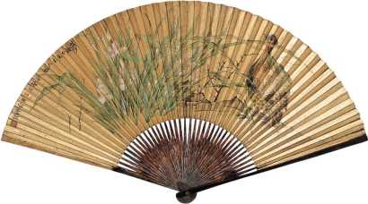 俞礼 癸巳（1893年）作 花鸟 成扇
